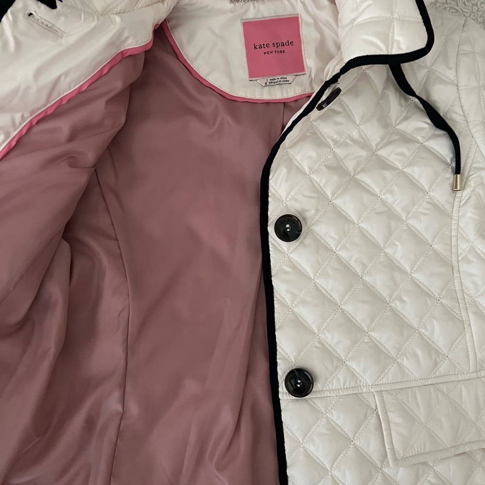 Kate Spade New York Quilted Jacket Women's Large White with Hood Quiet Luxury - Picture 3 of 13